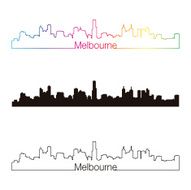 Melbourne skyline linear style with rainbow