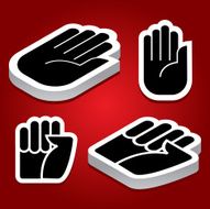 Stop fist hands icons isometric and flat
