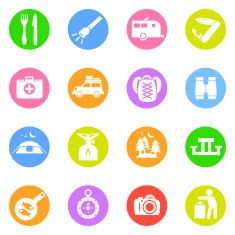 Camping icons in color