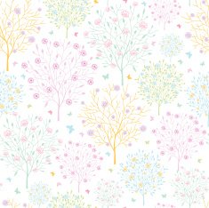 Blossoming Trees Seamless Pattern Background