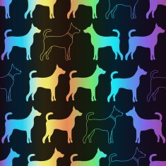 Bright spectrum seamless pattern of dog silhouettes
