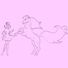 doll beautiful girl and the horse reared