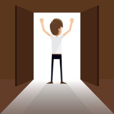 businessman and an open door