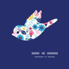 Vector fairytale flowers bird silhouette pattern frame N2