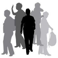 Vector silhouette of people with a backpack N2