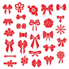 Set vector bows of different shapes red color
