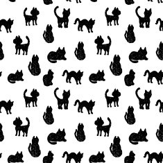 Seamless pattern Black cats silhouettes on white background vector N2