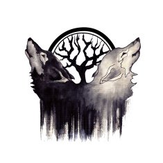 Watercolor art background with wolves