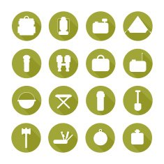 Set of silhouette pictogram camping equipment symbols and icons