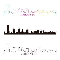 Jersey City skyline linear style with rainbow