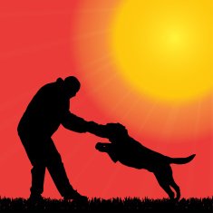 Vector silhouette of man with a dog N4