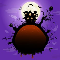 Halloween illustration with cat bats and castle N2