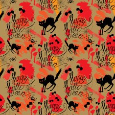 Halloween seamless pattern with black cat