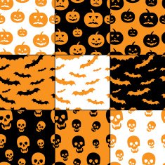 Seamless Halloween patterns with pumpkins bats and skulls