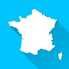 France Map on Blue Background Long Shadow Flat Design