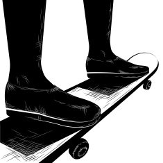 Woodcut art of skateboarding