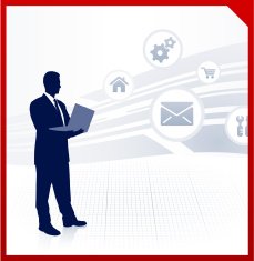 Businessman Working on Laptop with Icons