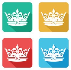 four colourful crown flat icons