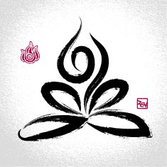 Yoga lotus pose and fire element symbol with oriental brushwork N2