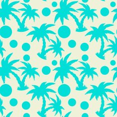 Seamless pattern with coconut palm trees and circles