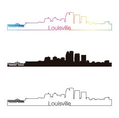 Louisville skyline linear style with rainbow