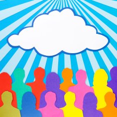 Crowd staring cloud