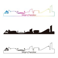 Manchester skyline linear style with rainbow