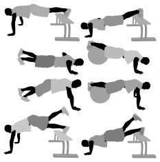 Multiple image of men exercising