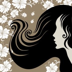 Closeup vintage woman with flower in beautiful long hair N2
