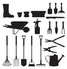 Set of silhouettes objects garden tools