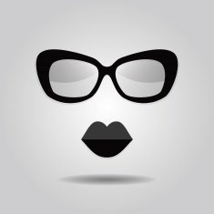 Hipster lips and sunglasses icons on gray gradient background N2