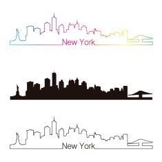 New York skyline linear style with rainbow