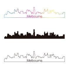 Melbourne skyline linear style with rainbow