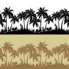 Palms and flowers silhouettes seamless