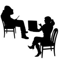 Vector silhouette of people with computer N3