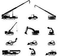 Black and white construction machines