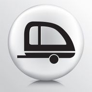 Round White Icon With Silhouette Retro Camping Trailer N2