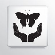 Square Icon With Two Hands Cupping a Flying Butterfly Silhouette N2