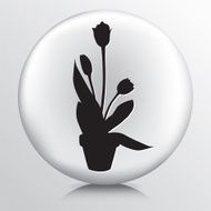 Round Icon with Tulip and Leaves in Pot Black Silhouette