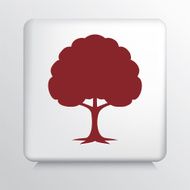 Square Icon with Red Deciduous Tree Silhouette
