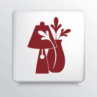 Square Icon with Red Lamp and Vase Plant Silhouette