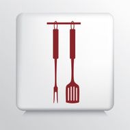 Square Icon with Red Hanging Kitchen Utensils Silhouette