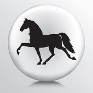 Round Icon with Black Trotting Horse Silhouette