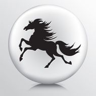 Round Icon with Black Prancing Horse Silhouette