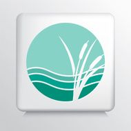 Round Icon with White Cattails and Waves Silhouette on Green