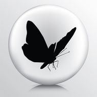 Round Icon with Open Winged Butterfly Black Silhouette