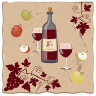 Apples Bottle Of Wine and Vine