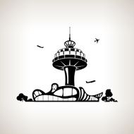 Silhouette control tower at the airport vector illustration