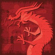 chinese flag with dragon silhouette