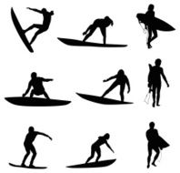 Surfers surfing on surf boards